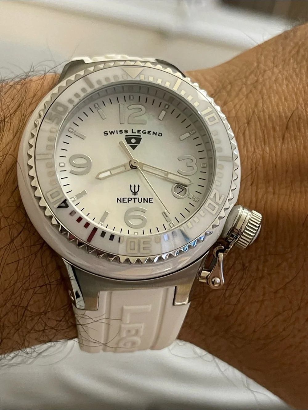 Swiss Legend Neptune Ceramic 44mm Men's Watch White MOP Dial Swiss Movt 10ATM